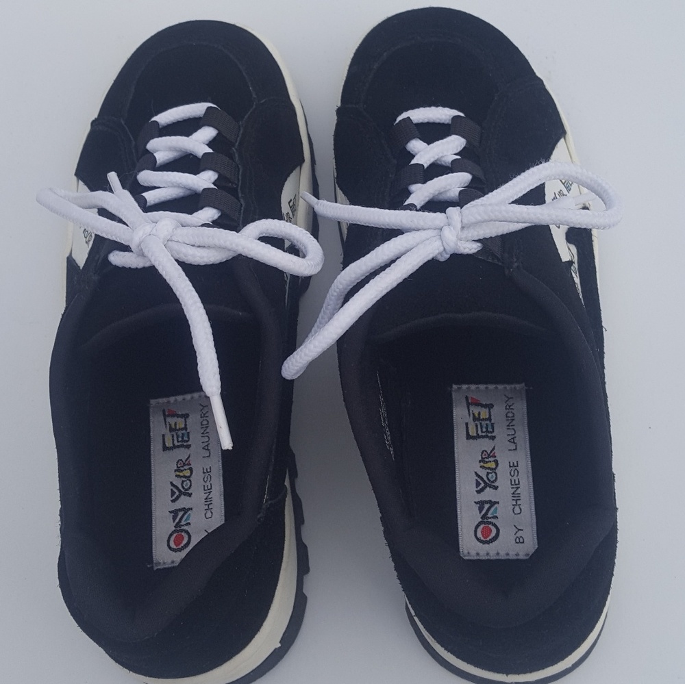 Womens Chinese Laundry Sneakers 6m Black Leather - Picture 7 of 8